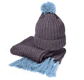 Вязаный комплект шарф и шапка GoSnow, антрацит c фурнитурой, голубой, 70% акрил,30% шерсть Вязаный комплект шарф и шапка GoSnow, антрацит c фурнитурой, голубой, 70% акрил,30% шерсть