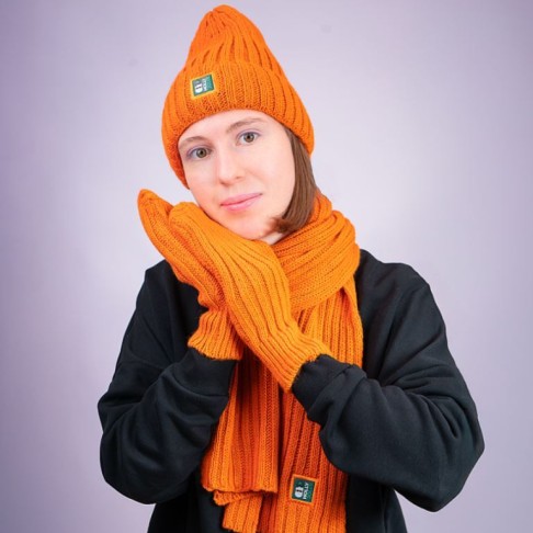 Шарф вязаный НАСВЯЗИ©, оранжевый, 30% шерсть,70% акрил