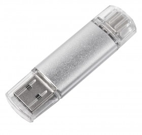USB flash-карта ASSORTI OTG Type-C (16Гб), серебристая, 6,3х1,7х0,8 см, металл