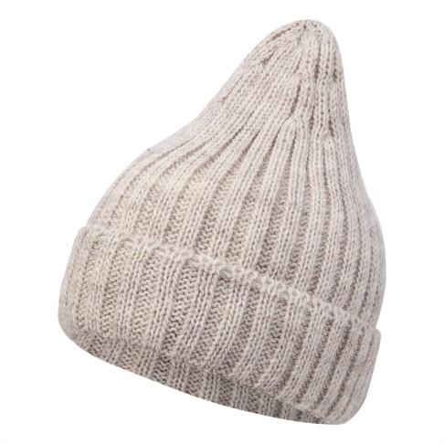 Шапка бини вязаная НАСВЯЗИ©, бежевый меланж, 30% шерсть,70% акрил Шапка бини вязаная НАСВЯЗИ©, бежевый меланж, 30% шерсть,70% акрил