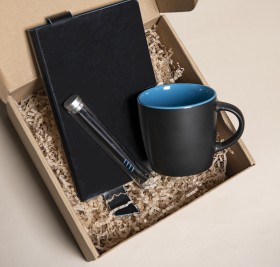 Набор подарочный DESKTOP: кружка, ежедневник, ручка, стружка, коробка, черный/голубой Набор подарочный DESKTOP: кружка, ежедневник, ручка, стружка, коробка, черный/голубой