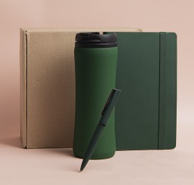 Набор подарочный OFFICEKIT: термос, ежедневник, ручка,  стружка, коробка, зелёный