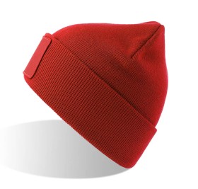 Шапка вязаная  двойная Wind-S, с отворотом и патчем, красный, 100% переработанный полиэстер