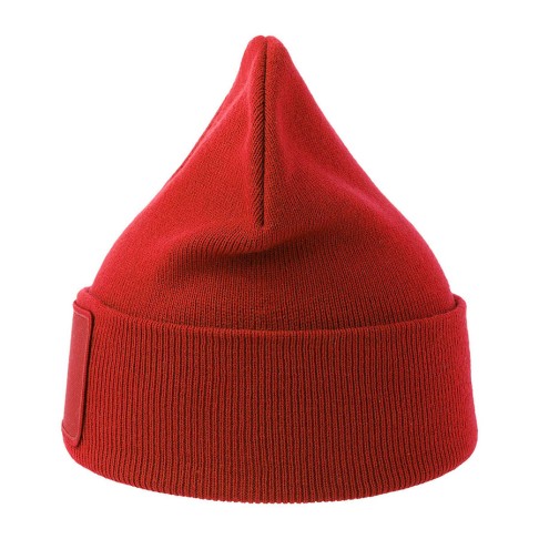 Шапка вязаная  двойная Wind-S, с отворотом и патчем, красный, 100% переработанный полиэстер