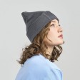 Шапка вязаная  двойная Wind-S, с отворотом и патчем, ярко-синий, 100% переработанный полиэстер