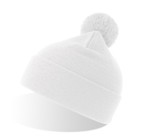 Шапка вязаная двойная Wind-S, с отворотом и помпоном, белый, 100% переработанный полиэстер Шапка вязаная двойная Wind-S, с отворотом и помпоном, белый, 100% переработанный полиэстер