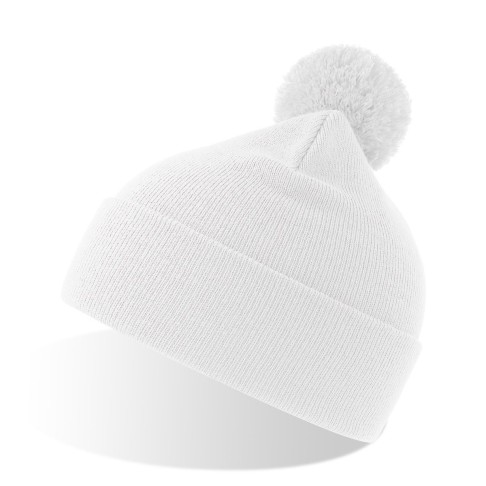 Шапка вязаная  двойная Wind-S, с отворотом и помпоном, белый, 100% переработанный полиэстер