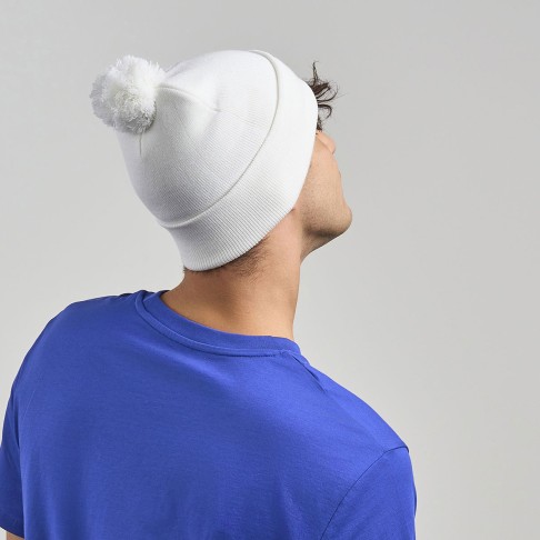 Шапка вязаная  двойная Wind-S, с отворотом и помпоном, белый, 100% переработанный полиэстер