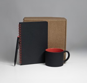 Набор подарочный FLAME: блокнот, ручка, кружка; черный/красный