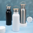 Бутылка для воды DISTILLER, 500мл. белый, нержавеющая сталь, бамбук