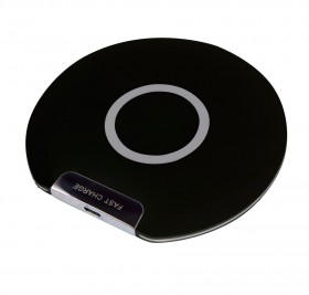 Беспроводное зарядное устройство DISK , черный, D=10,2 см, H=0,6см, пластик