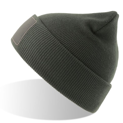 Шапка вязаная  двойная Wind-S, с отворотом и патчем, темно-серый, 100% переработанный полиэстер