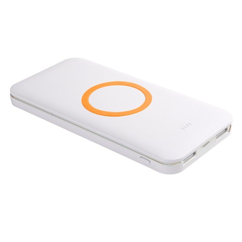 Универсальный аккумулятор с функцией беспроводной зарядки SATURN,белый с оранжевым,15х7,3х1,