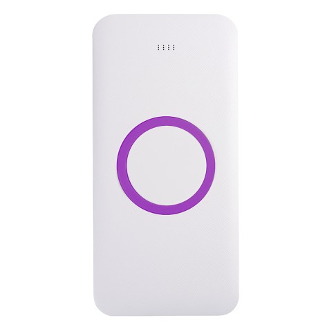 Универсальный аккумулятор с функцией беспроводной зарядки SATURN,белый с фиолетовым,15х7,3х1