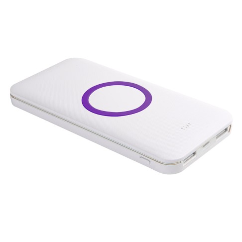 Универсальный аккумулятор с функцией беспроводной зарядки SATURN,белый с фиолетовым,15х7,3х1