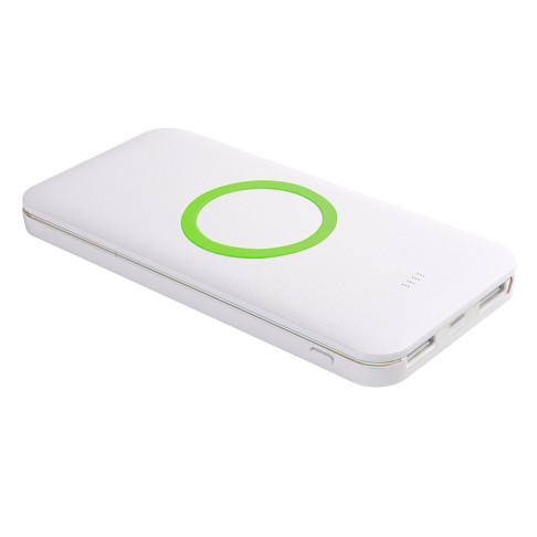 Универсальный аккумулятор с функцией беспроводной зарядки SATURN,белый со светло-зеленым,15х
