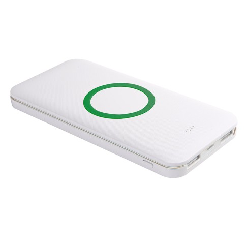 Универсальный аккумулятор с функцией беспроводной зарядки SATURN,белый с зеленым,15х7,3х1,2с