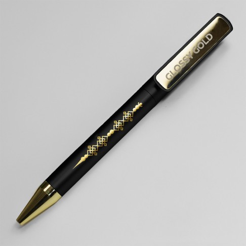 Ручка шариковая GLOSSY GOLD, черный металлик/золотой, пластик, металл