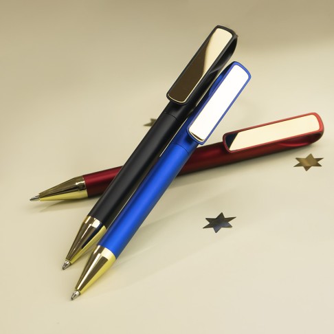 Ручка шариковая GLOSSY GOLD, синий металлик/золотой, пластик, металл