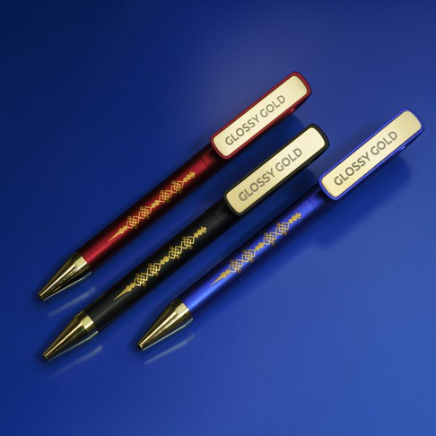 Ручка шариковая GLOSSY GOLD, синий металлик/золотой, пластик, металл