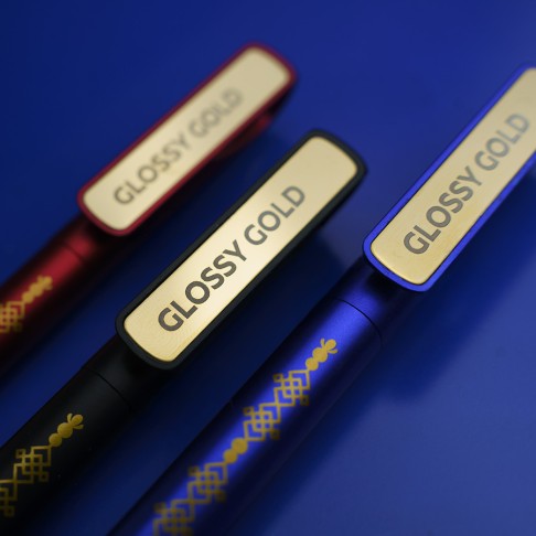 Ручка шариковая GLOSSY GOLD, синий металлик/золотой, пластик, металл