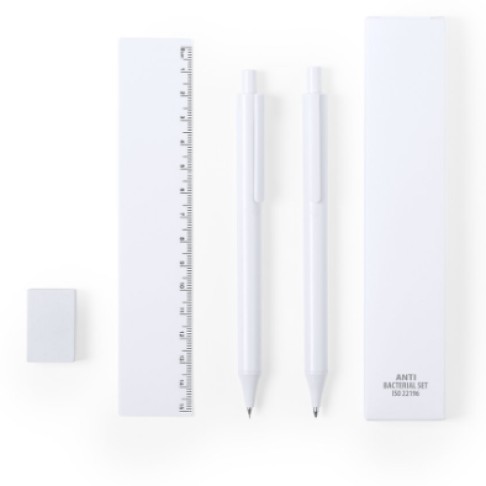 Набор из ручки, карандаша, линейки и ластика, с антибактериальным покрытием RIPLY белый, пластик