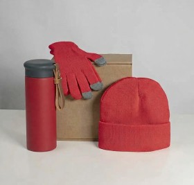 Набор подарочный GET WARM-2: перчатки, шапка, термос; красный