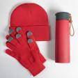 Набор подарочный GET WARM-2: перчатки, шапка, термос; красный