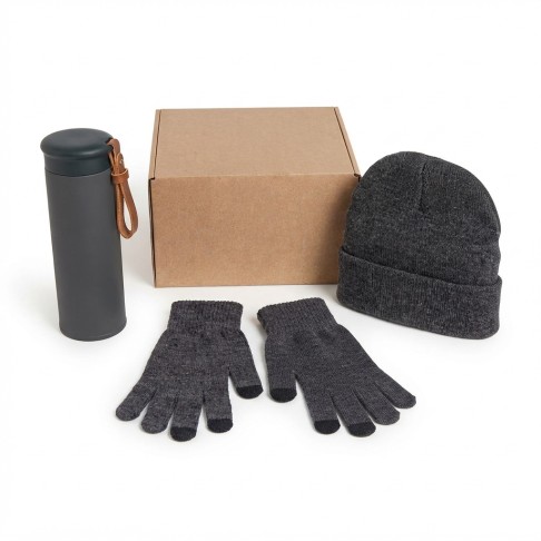 Набор подарочный GET WARM-2: перчатки, шапка, термос; серый
