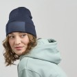 Шапка вязаная  двойная Wind-S, с отворотом и патчем, темно-синий, 100% переработанный полиэстер