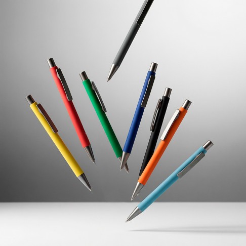 Ручка шариковая FACTOR, голубой/темно-серый, металл, пластик, софт-покрытие