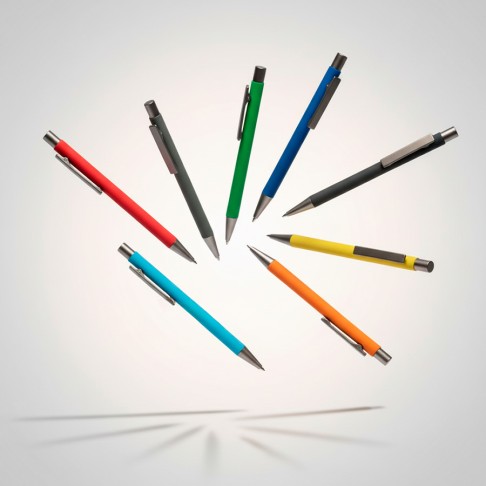 Ручка шариковая FACTOR, голубой/темно-серый, металл, пластик, софт-покрытие