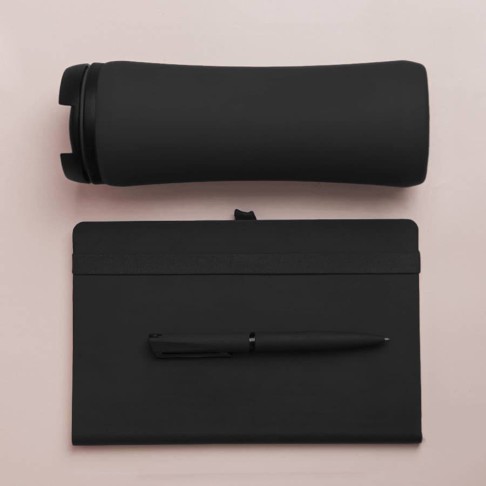 Набор подарочный OFFICEKIT: термос, ежедневник, ручка,  стружка, коробка, черный