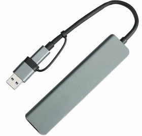 USB-хаб STEM 7 в 1, серый, алюминий