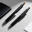 Ручка шариковая FACTOR BLACK со стилусом, черный/зеленый, металл, пластик, софт-покрытие
