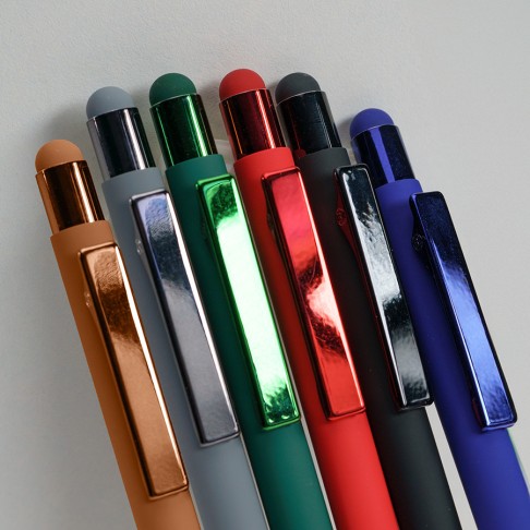 Ручка шариковая FACTOR COLOR со стилусом, зеленый, металл, пластик, софт-покрытие