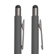 Ручка шариковая FACTOR GRIP со стилусом, серый/темно-серый, металл, пластик, пробка, софт-покрытие