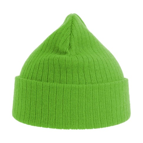 Шапка вязаная  RIO, с отворотом, ярко-зелёный, 50% переработанный полиэстер, 50% акрил