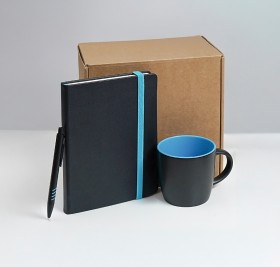 Набор подарочный HYPER: кружка, ежедневник, ручка; черный/голубой