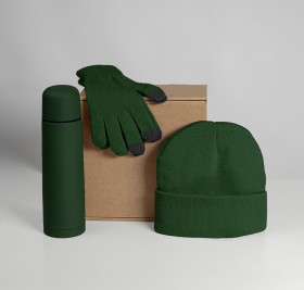 Набор подарочный GET WARM: перчатки, шапка, термос; зеленый