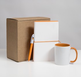 Набор подарочный WHITE VEIL: блокнот, ручка, кружка; белый/оранжевый