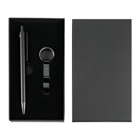 Набор ручка+ брелок ARCADA, черный, металл, пластик, картон