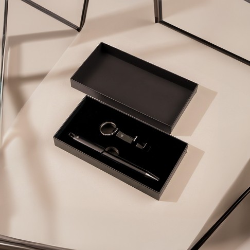 Набор ручка+ брелок ARCADA, черный, металл, пластик, картон