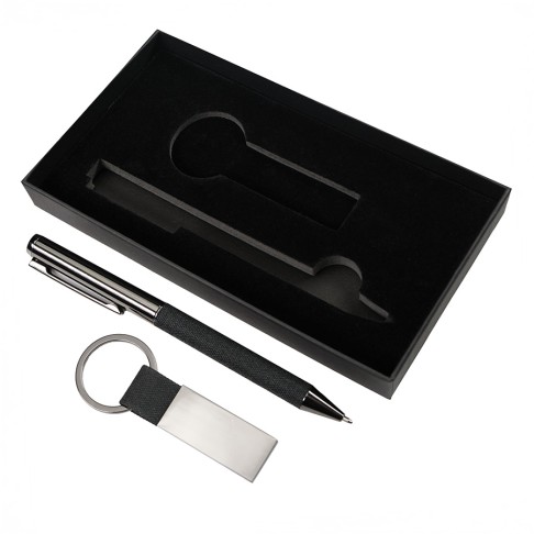 Набор ручка+ брелок COLLISION, черный/темно-серый, металл, пластик, картон