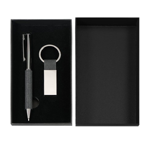 Набор ручка+ брелок COLLISION, черный/темно-серый, металл, пластик, картон