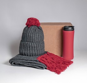 Набор подарочный COLD NIGHT: шарф и шапка, термокружка; красный Набор подарочный COLD NIGHT: шарф и шапка, термокружка; красный