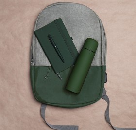 Набор подарочный HIKER: ежедневник, ручка, термос, рюкзак, зеленый