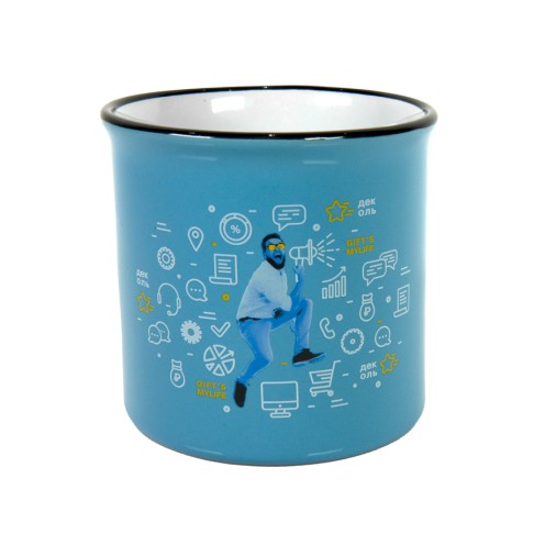 Кружка CAMP, голубая  с черным кантом, 280мл, тонкая керамика,