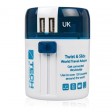 Адаптер с 2-умя USB-портами для зарядки Travel Blue Twist & Slide Adaptor голубой/белый