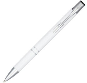 Кнопочная шариковая ручка Moneta из анодированного алюминия, синие чернила, белый